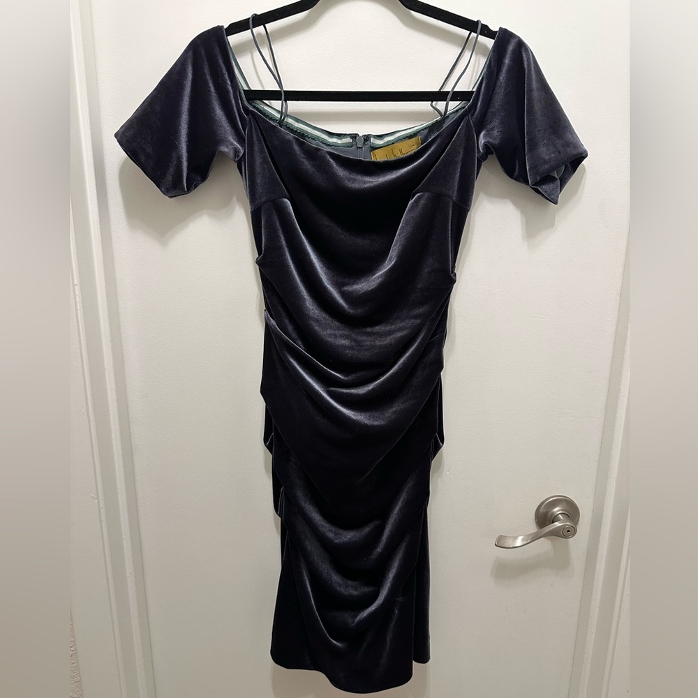 Nicole by Nicole Miller velvet ruched midi cocktail dress